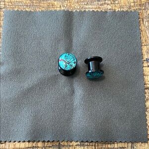 Black and Blue Ear Plugs with Floral Design